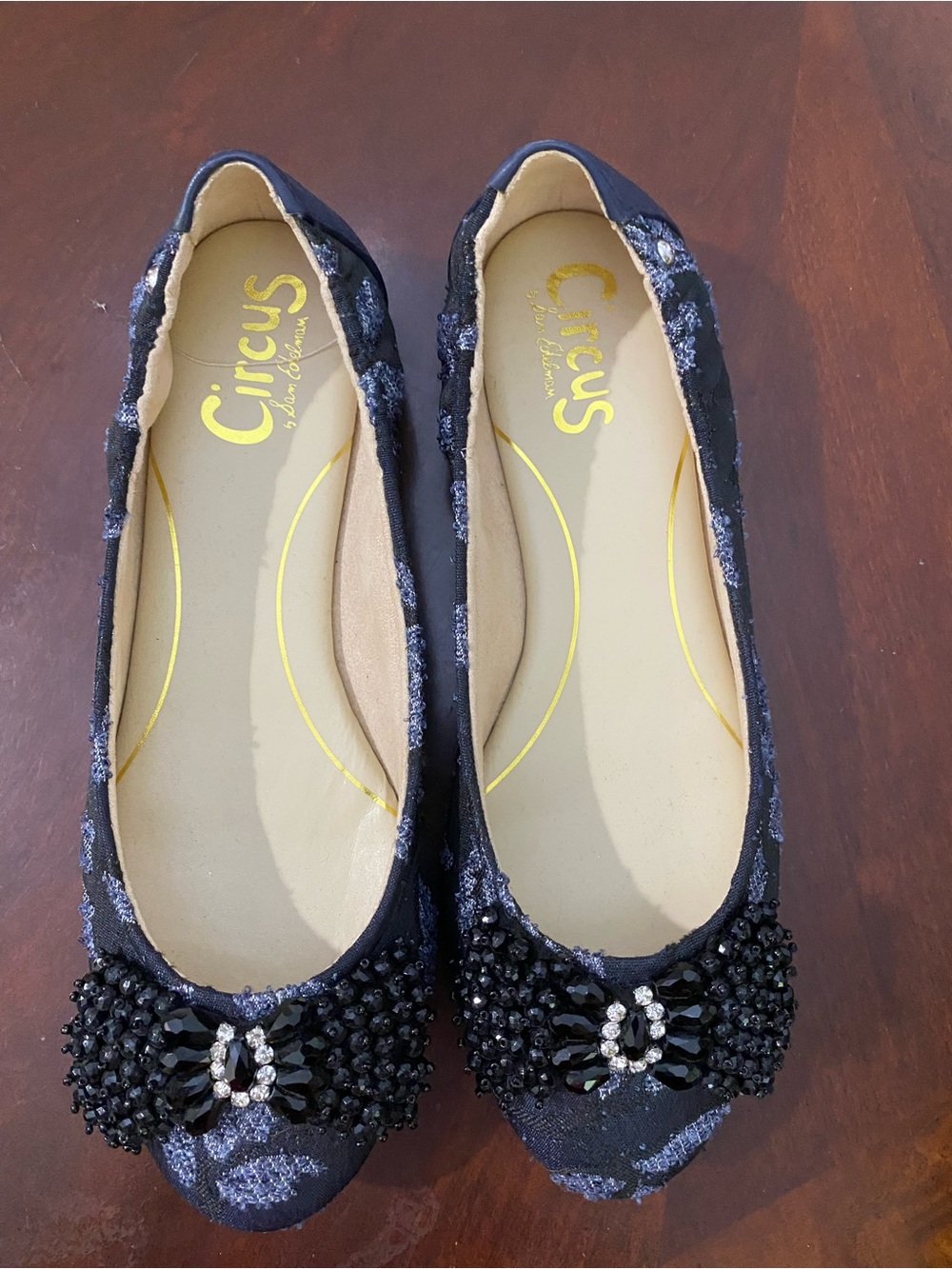 Circus by Sam Edelman Navy Beaded Crystal-Embellished Ballet Flats